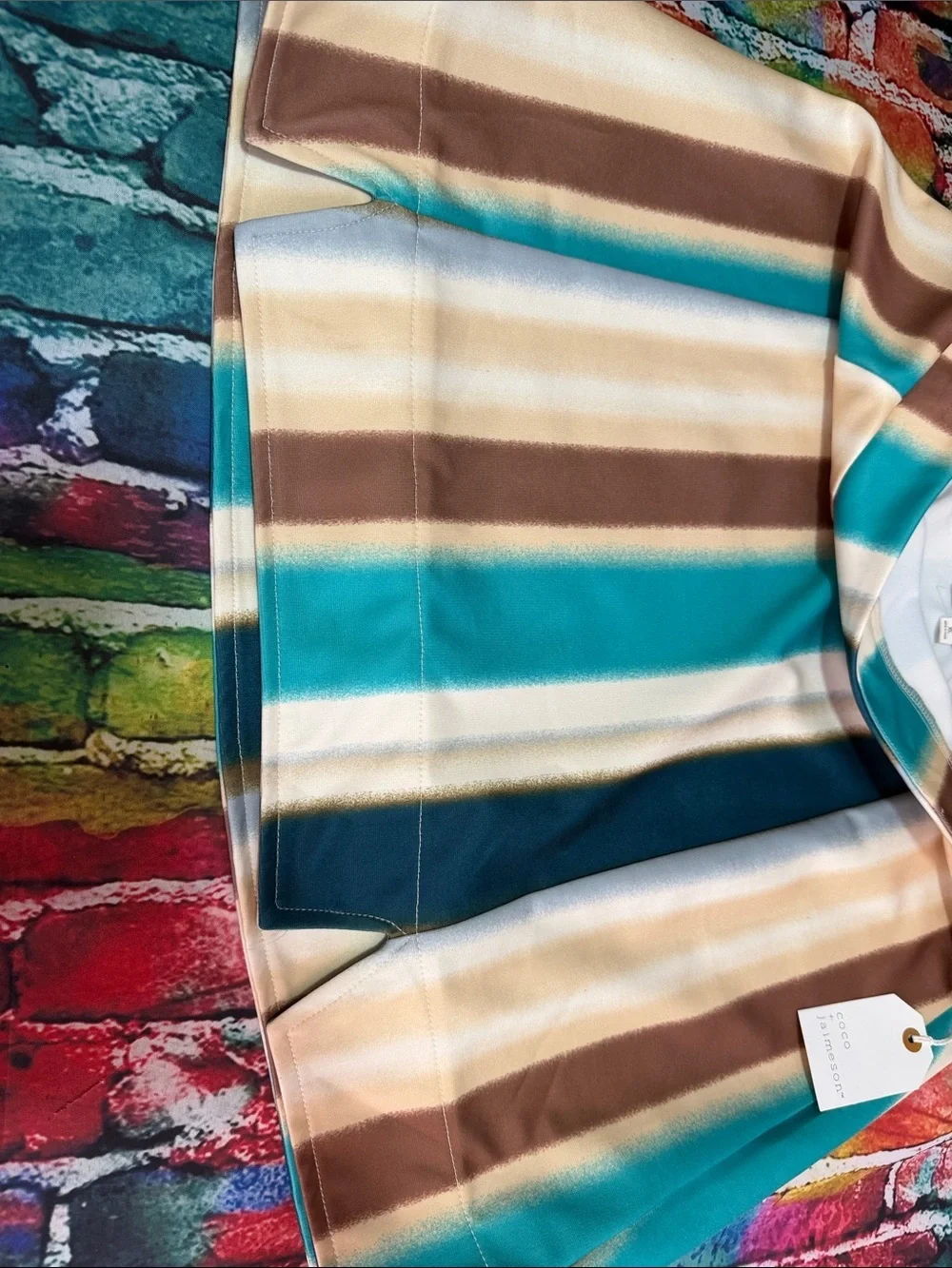 Striped Mini Skirt with Teal & Brown Panels